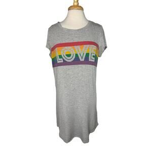 ISAAC MIZRAHI Gray Rainbow Stripe Love Sleep Shirt Nightgown Size Large Rayon